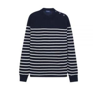 SAINT JAMES Horizontal Stripe Knit Top with Shoulder Button Detail